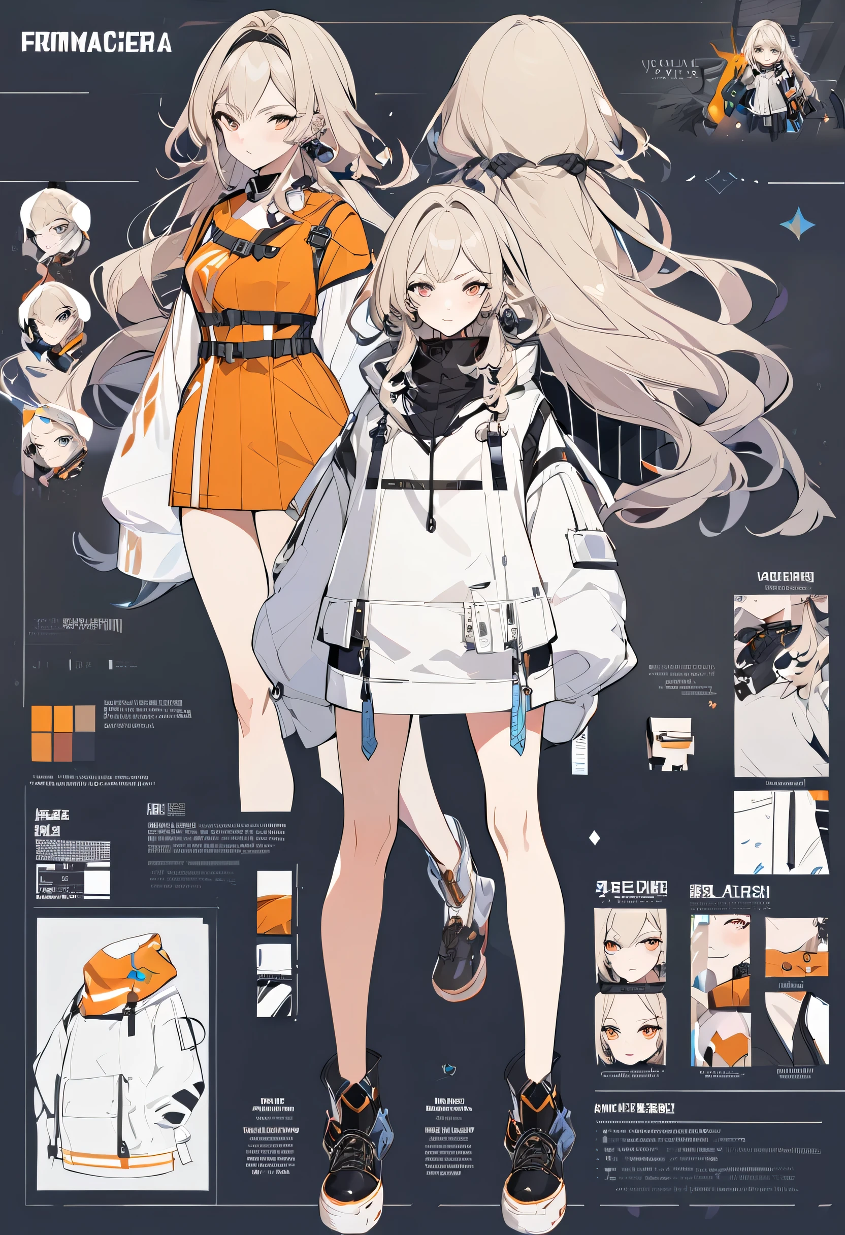 Virtual Character Design,concept character sheet, face, modern design, 1 woman,