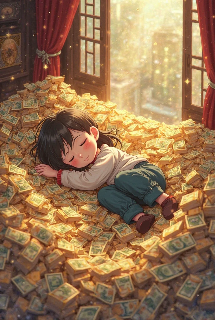 A little girl takes money and squanders it casually