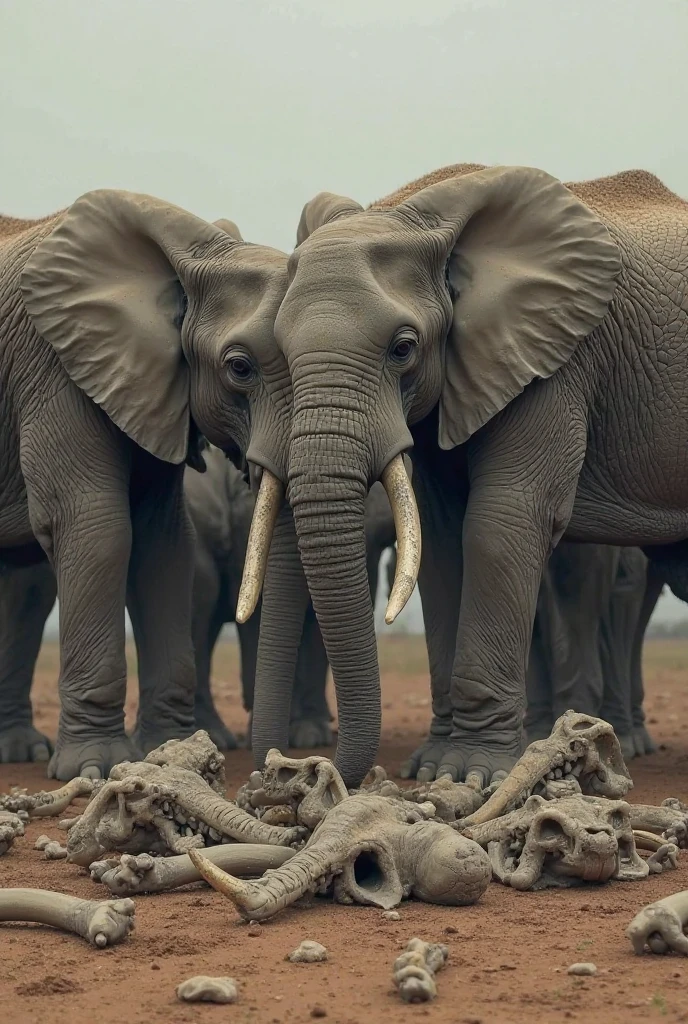 7 elephants trying to pull a round stone