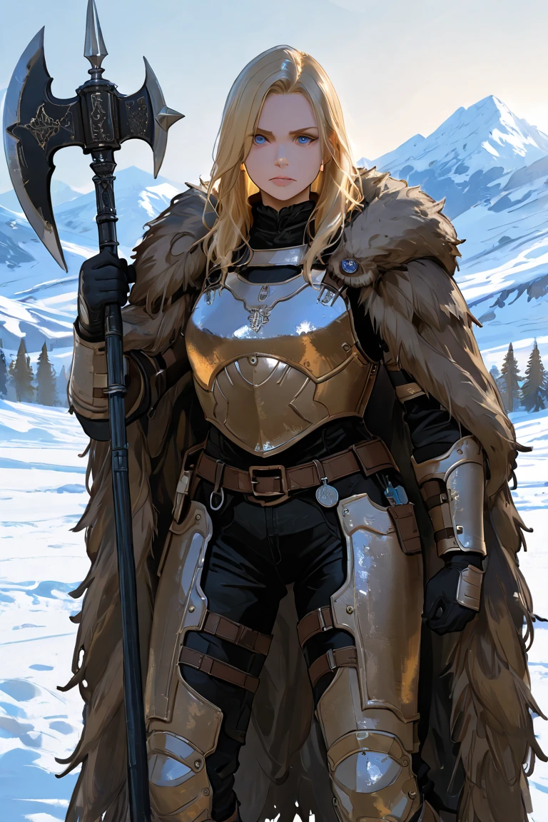 Solo, Score_9, score_8_up, score_7_up, mature woman, barbarian hide armor.
