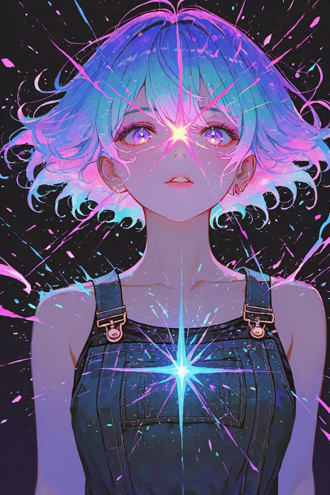 White skin Full body nude woman Star dust Glasses