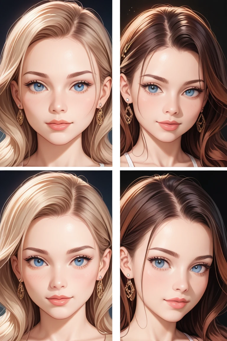 Surrealist female portraits by David Hockney and Alphonse Mucha, fantasy art, photorealism, dynamic lighting, artstation, poster, volumetric lighting, very detailed faces, 4k, award-winning, 2girl, in the dark, deep shadows, understated, denim photos, (formal: 1.4), long hair, gray hair,