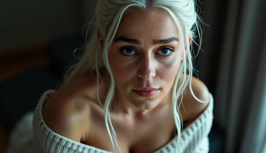(best quality, hyperdetailed photography:1.2), beautiful lady, yennefer,freckles, dark makeup, soft light, white hair,pink lips, green eyes, snoopy breast,massive perfect breast,, (detailed beautiful face, detail skin texture, ultra-detailed body:1.1) sexy vampire girl,,, naked breast, realistic skin texture extreme details,