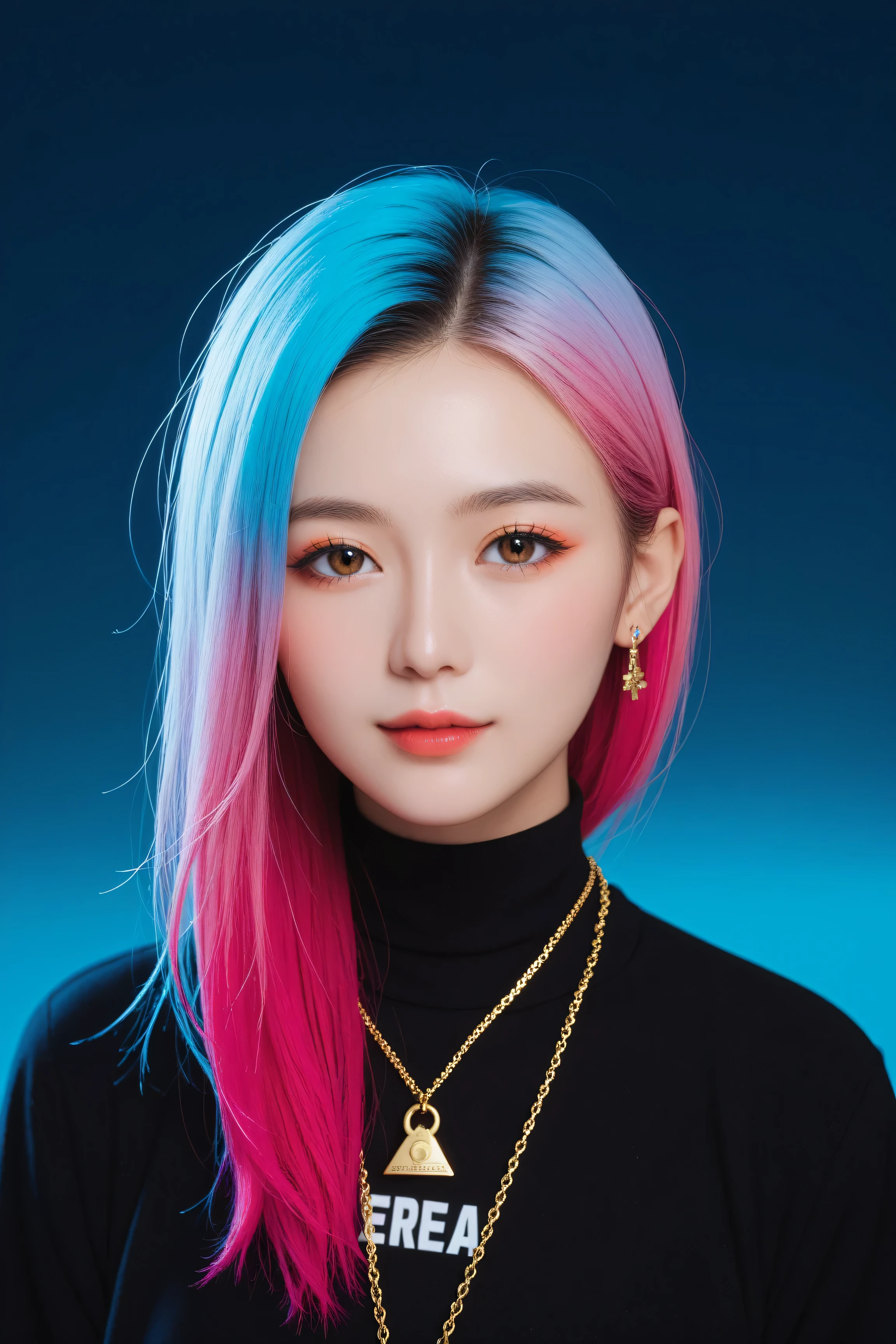 Expressionist artwork image of a single floating ceramic head, face, korean woman, colorful, color splash, neon colors, make it weird and gallery worthy