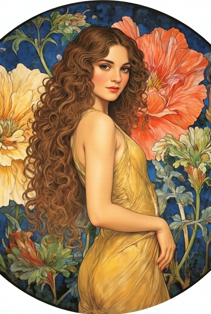 (Alphonse Mucha: 1.4), facial portrait of a European beauty, dance, long hair, red and green gradient hair flower decoration, (no clothes: 2), (details +Intricate details: 1.2), 4K, abstract art, body is proportional, line art, side face, color, Fibonacci, an ancient Chinese beauty, gorgeous costume embroidered with intricate embroidery, transparent colored streamers tied on arms, flowing, navel, bare shoulders, bare neck coiled hair bun, flower hairpin, arm ring tied with streamer, bracelet, anklet, metal chain tassel tied around the waist, Mogao cave art, Dunhuang flying sky mural inspiration, ink, cgstation popular