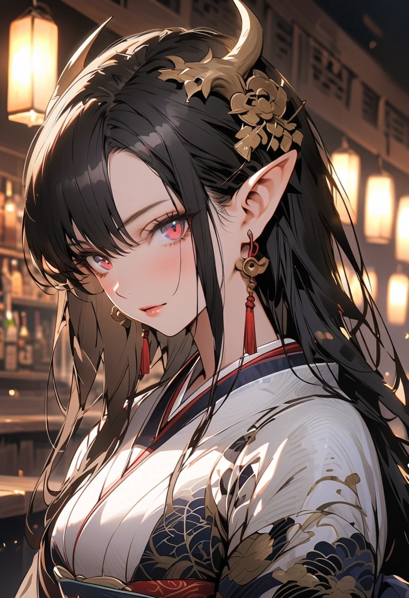 ((best quality)), ((masterpiece)), (detailed), 1girl, cute girl,elf, black hair, samurai 