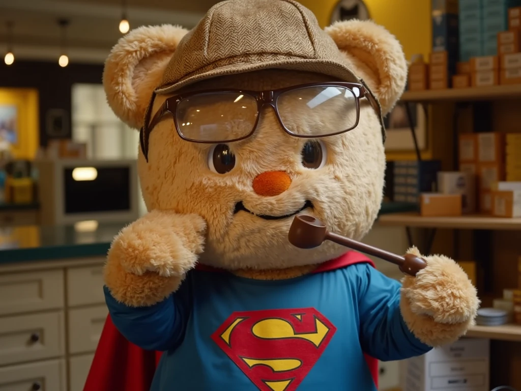 Guttonerdvision3, portrait of a happy 3-year-old boy wearing glasses, detailed face and skin, in plush hooded Eskimo clothing, with a hot coffee cup in his hands.  The ultra realistic and detailed scene. Drawing with the touch of designer Alex Ross, UHD, depth of field