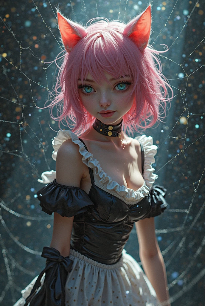 neon pink,greenish on,turquoise,dark tones,intense shadows,sinister lighting,disturbing atmosphere,disturbing contrasts,night scenes,light and shadow effects,diffuse figures,distorted elements,cold tones,unbalanced composition,harsh textures,unusual perspectives,harrowing elements,depth effects,surreal landscapes,claustrophobic feeling,threatening silhouettes,grotesque details, altered symmetry,discordant elements,surreal theme,tense atmosphere,unusual chromatic contrast,visual expression disturbing,deformed elements,visual distortion,chaotic composition,unnatural tones,distorted perspectives,distressing atmosphere,lighting