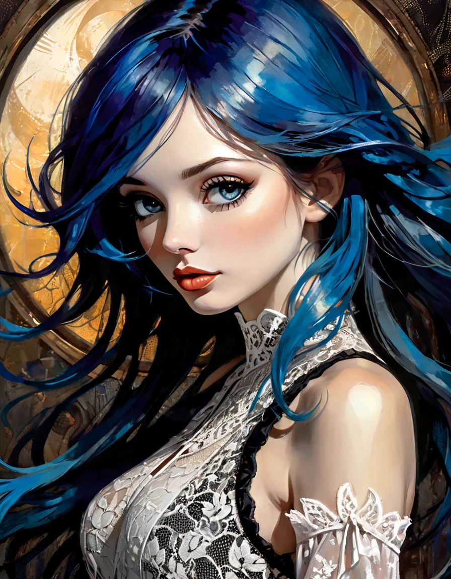 かんざし かんざしさん(((masterpiece))), ((highest quality 16k)), (ephemeral:1.3), ((sexy girl)) ((sexy lace dress)) ((detailed and delicate)), ((fantastic background)), ((long blue hair)), holding a small blue flower, look down, Forget-me-not, NEON COLOR, LOFI COLOR,eroticism, sexy, black and white image, between shadows, oil painting, chiaroscuro, sensual, dramatic lighting, moody atmosphere, photorealistic, intricate details, masterpiece, ultra-detailed, high quality, 8k, best quality, realistic, cinematic, dark and brooding, expressionistic,{{,nsfw,speech bubble,sexy nude, {{{,{pussy,spread her pussy,cum,cum on pussy,masterbation,straddling,y}}},cute,ultra detailed skin,sketch}}}, ,}}},Bill Sienkiewicz and Dave Mckean inspired art