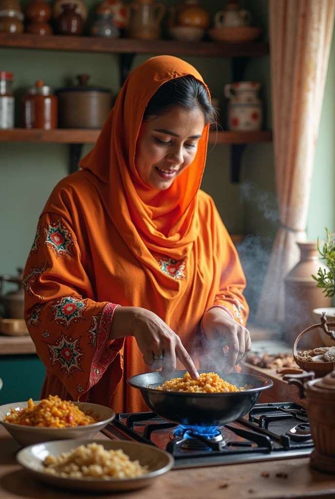 Muslim woman cooking, hd quality