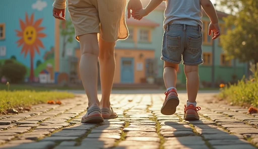 *"Two boys walking on a road, an old shoe lying on the ground."*