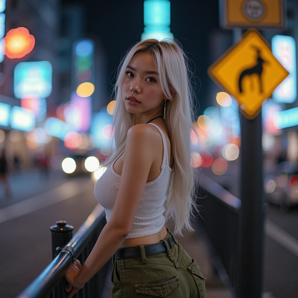 Busty Korean girl poses with her legs spread、Blonde Hair　K-Pop Idols