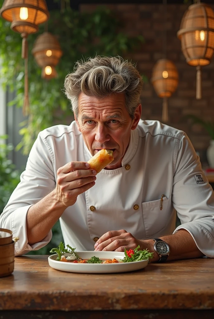 Picture Gordon Ramsay eating Vietnamese Spring roll
