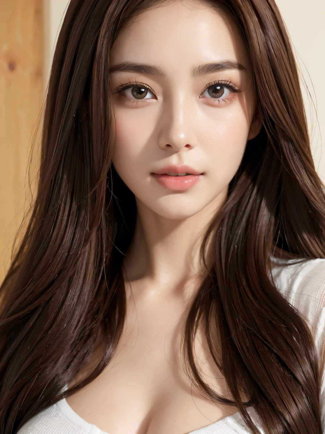 (masterpiece, Highest quality:1.2),alone,The eyes are exquisite and delicate,Exquisite hair color,( Wear a sexy sweater:1.2),Pastel Tones,Pink Lips,blue eyes,Big Breasts