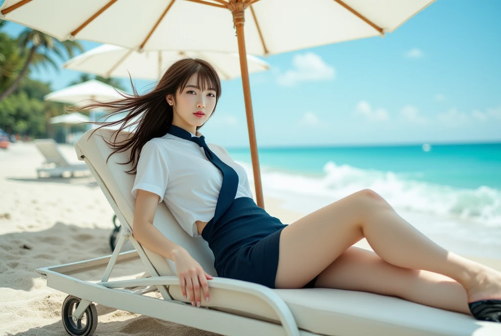 8k, RAW Photos, highest quality, masterpiece:1.2), masterpiece, highest quality, shape, Very detailed, Fine details, High resolution, 8k,wallpaper, Perfect dynamic composition,(High quality with attention to detail, Realistic depiction of eyes:1.3)、Woman with tied hands、Arms around his back、Squatting with legs spread on a yacht at sea、Spreading knees、White panties are visible、A strong wind is blowing and messing up my hair、The whole is facing forward、２１talent、Beauty、talent、Well-formed face、Even out the eyes、Beautiful black hair、Balanced proportions、Beautiful feet、Short sleeve blouse、Long skirt、Sad face、Beautiful views、
