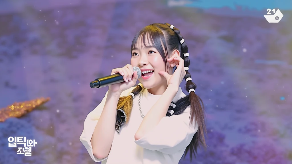 1 woman,singing on the stage,
