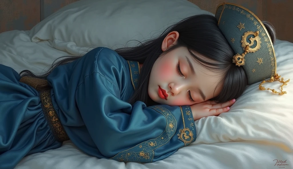 colorful、on badroom、kosmos、Big Moon、realistic、The girl is sleeping、Only one stuffed animal、超A high resolution