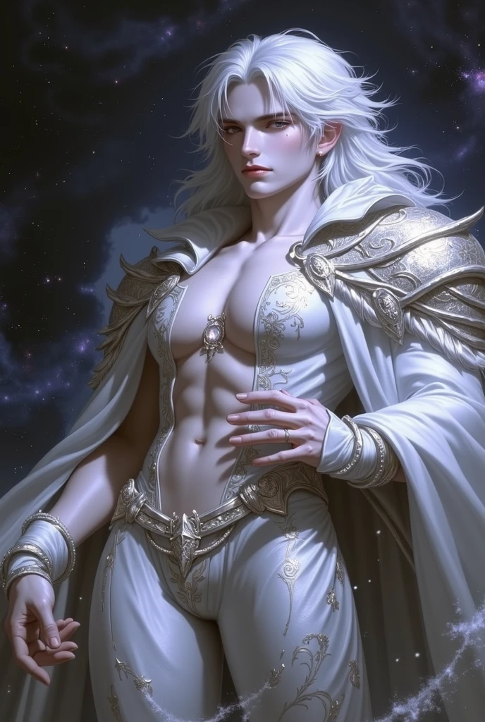 (8k,photorrealistic RAW photograph Maximum quality;1.4) (1 white boy) Super handsome king of the underworld (lifelike face) (hair of a fairy, long hair in the wind) slenderbody Muscular and macho big pink eyes Aristocratic metallic fairy costume Fairy decoration Fangs peeking out of the mouth Pointed claws a seductive gaze Beautiful expression A hyper-realistic (King of the Underworld) appealing (real looking skin) super high resolution high détail Metallic fairy luxury pants Fairy aura emanating from the body effect metallic fairy cape