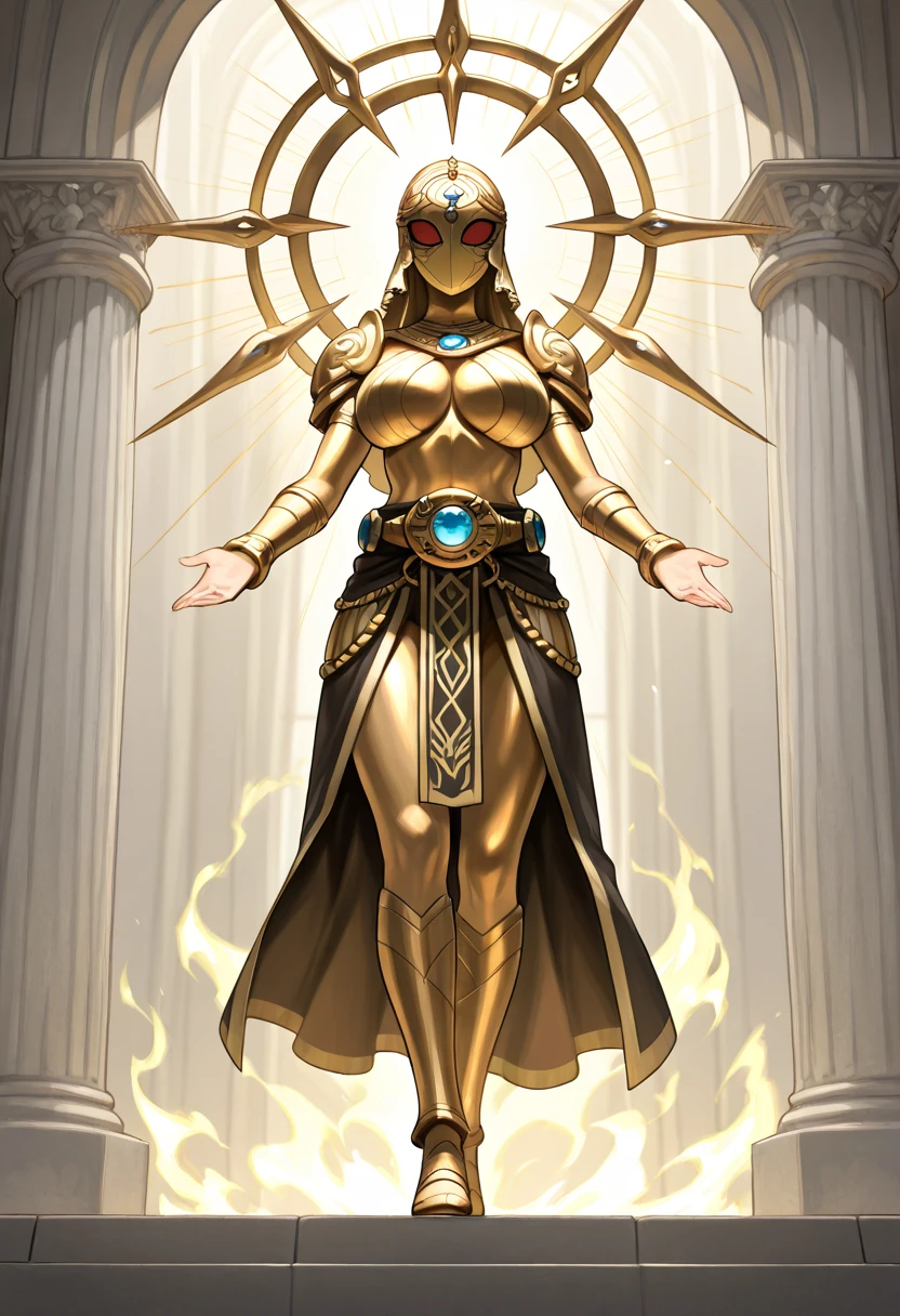 Pharaoh woman wielding a magic wand fiercely、A devil that combines creepiness and beauty、 (egyptian art:1.5), (Coloring:1.2), golds, (Zentangle:1.2), (Blue-gray skin:1.2)、(red eyes:1.4)、wicked、a cold expression、(gilded outfit:1.4)、Full body
