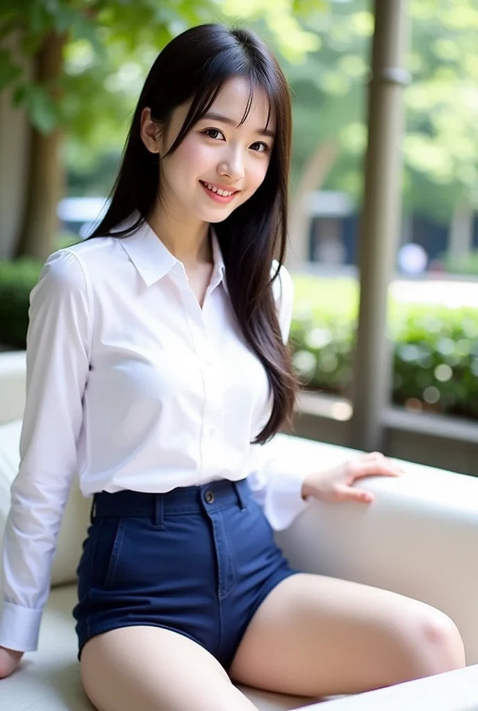 ((8k images:1.27、highest quality、masterpiece、ultra high resolution:1.2))、 beautiful japanese woman,、(beautiful scene:1.3)、1 girl、(beautiful high school teacher)、white blouse、navy blue skirt、Burst Chest:1.5、cleavage、black hair、black eye、beaver、27 year old beautiful woman、Constricted body、beautiful feet、open your legs、erotic pose、watching from a distance、(high school classroom、evening、beautiful sunset)、Sexually inviting smile、invitation to adult love、I love you just a little bit、professional lighting、fantastic scene:1.10,