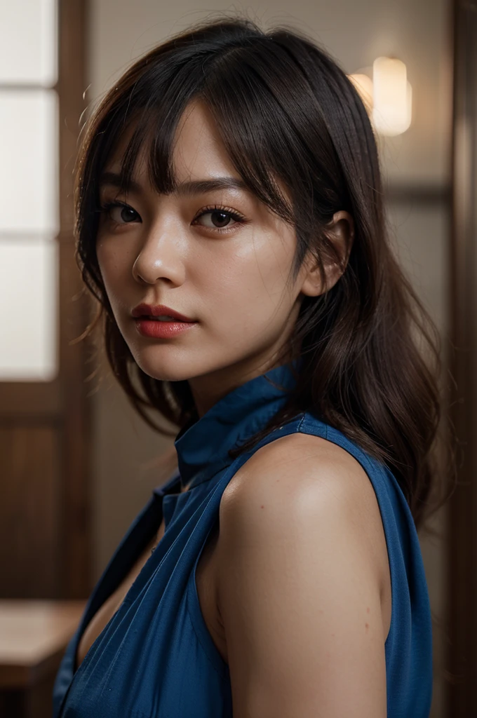 You are a professional glamour photographer..。future、Beautiful Eyes、 ((Highest quality)), Clear contours, Woman with beautiful face, (((One Girl,alone))), ((Beautiful Eyes)), Sex Appeal,Albedo and Specular Maps、Accurate simulation of lightweight material interactions、Thigh shot、Three-dimensional background、Bob Hair、Open shirt