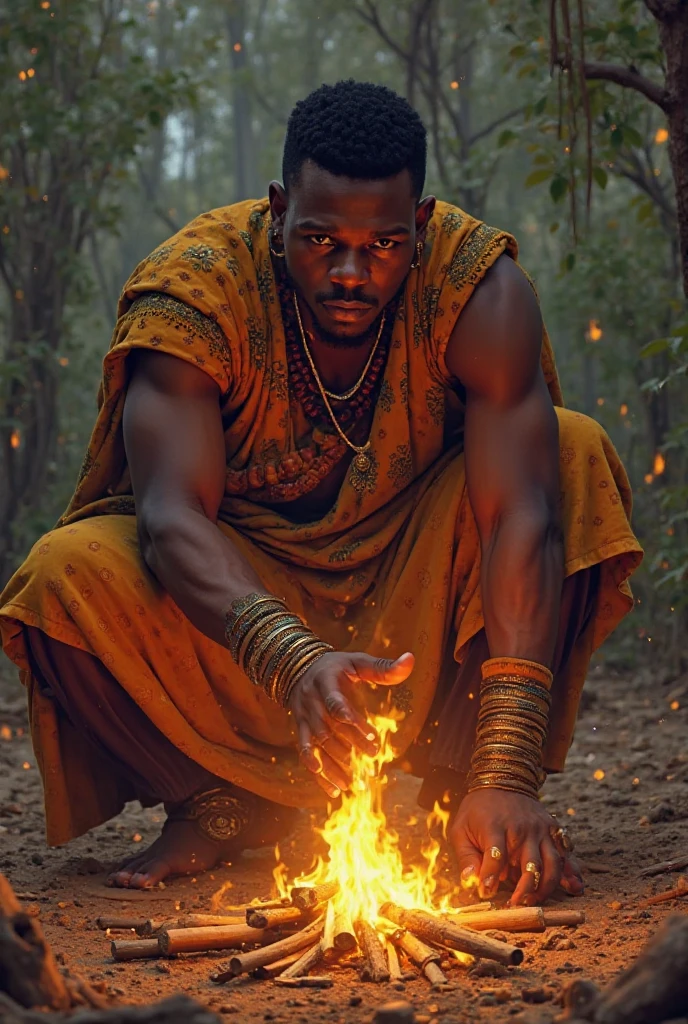 Create a cinematic image of a tall, homem forte, vestindo um terno preto com sobretudo e cartola. In his hand he holds a burning trident. The environment is dark with a lot of fog. Ele tem um sorriso malicioso no rosto, And your eyes are full of mystery. Os detalhes da imagem devem ser realistas, but they should also have a touch of fantasy. A imagem deve ser cativante e intrigante, and it must convey the energy and strength of an African god. riqueza de detalhes no rosto, boca e olhos. criar uma imagem ultra realista que captura a personalidade, lighting dramatic, ......3d, 8k, VFX, 9:16