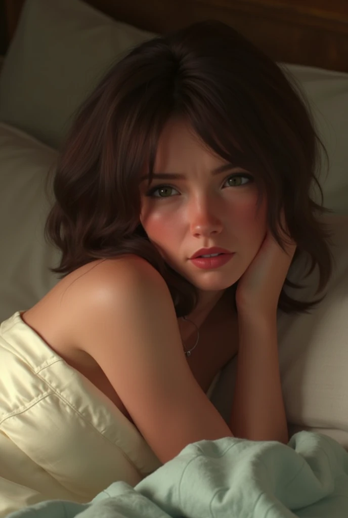 (Jenna Coleman: 1.8), (round breasts), (miniskirt:1,3), (lying in bed:1.5), (see-through tank top:1,4), (focus on eyes and mouth:1,3), (sensual gaze:1,2), (groin: 1,7), (groin: 1,5), collarbone, belly button, natural light, extremely detailed, 8yk, raw photo, high level of detail, (ray tracing), (masterpiece), (best quality), high resolution, (realistic: 1,4), physically based representation, ultra-realistic, full body --auto --s2