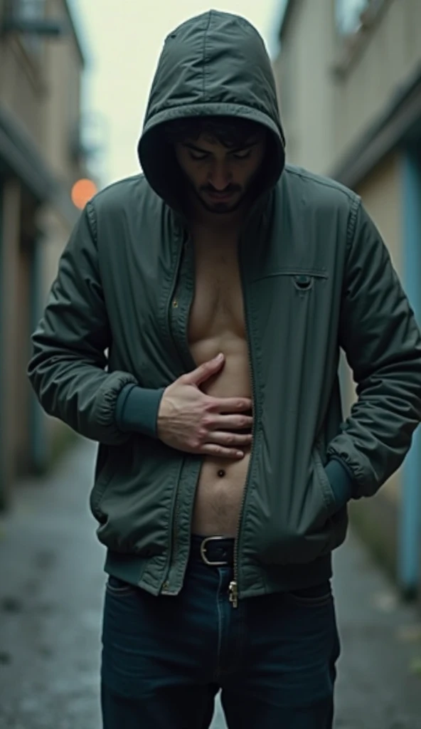 a spotted man, sem T-shirt, peeing behind a car on the street, with the penis all exposed 