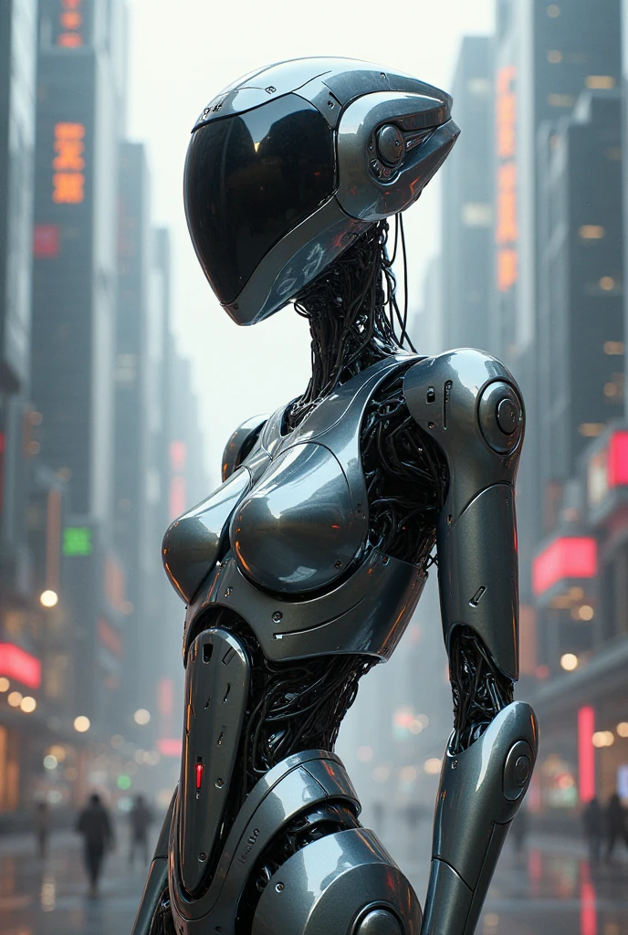 Humanoid body with cybernetic parts, Cyberpunk with a delivery boy backpack