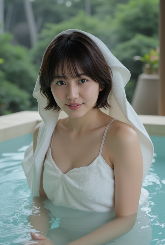 ( knight :1.7), Oriental Architecture , woman 1 person , ((spa, spa:1.4)), Moist Skin, (([fog:2.0)), ( steam rises :1.8), Growing Skin , Shiny Skin , ((partially submerged in spa:1.4)), The oconnor 。 小さな白い bath towelが体をリラックスさせます、 bath towel、 bare top terry dress . , perfect eyes ,perfect face, is a woman with natural breasts ,(笑face:1.5), Official Paintings , very detailed CG Unity 【 8k wallpaper、 bright _The Beginning_face_light,( Masterpiece:1.0),(Highest_ quality :1.0), ultra oconnor ,4K, Detailed Details , oconnor of,【8k, oconnor , absurd:1.2, Kodapart400 , Film Grain , lens flare ,( beautiful_face:1.5),( tiny breasted ,【8k, ,( larger view of the outdoor bath :1.4) ,( wet hair:1.3),(( beautifully depicts depth and width:1.3)),(( outdoor bath is surrounded by Japanese gardens and large rocks , , Only two small lights .:1.3)), (( Smooth White Skin : 1.3)), ((( upper body))),(The upper body is slightly moved forward and the surface of the water :1.2)、nsfw