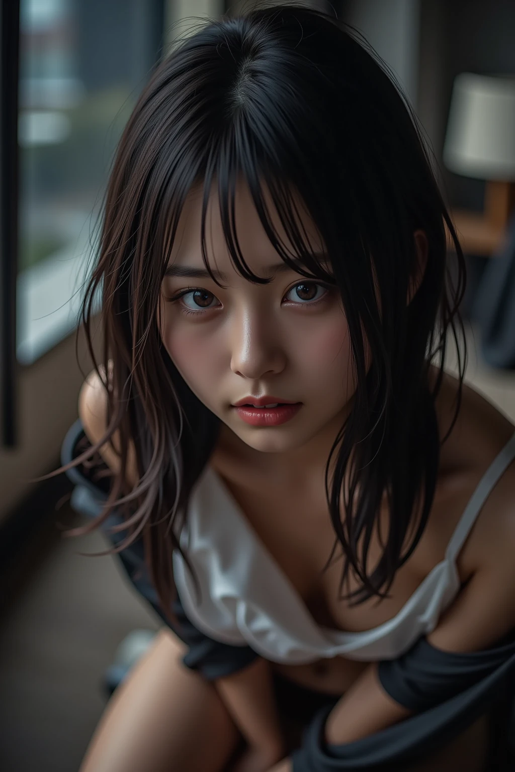 table top, highest quality, 8K, 85mm, Raw photo, absurd, award-winning portraits, alone, violaces, gardenia, delicate girl, Upper body, idol face, night, neon, Digital single-lens reflex camera, looking at the viewer, nature, Frank, Sophisticated, Zola々right, professional lighting, film grain, chromatic aberration, (Bokeh:1.1)