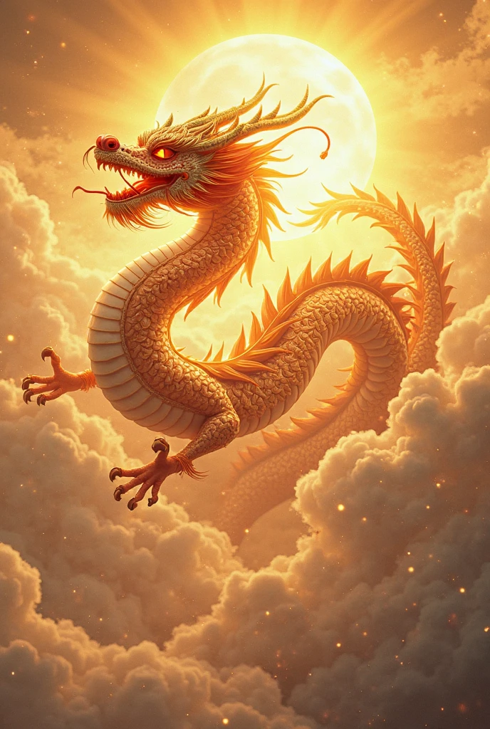 golden chinese dragon flying to the right through grey clouds barely visible, (white background:1), shimmering golden hues, masterpiece, high quality, dynamic effects