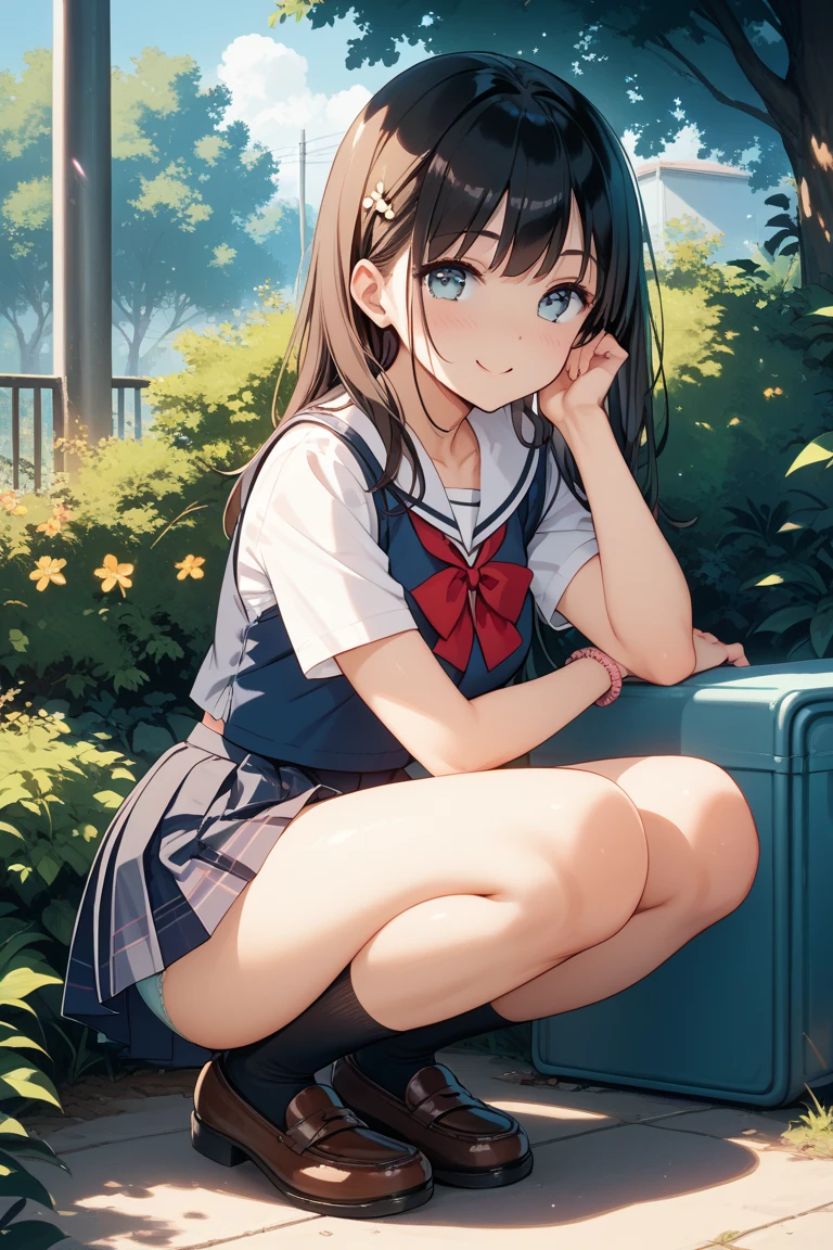 Ji-eun is a charming-looking student. Ela tem cabelos longos, loiros e sedosos que caem suavemente sobre seus ombros. His eyes are radiant and of a dazzling emerald green, que conferem um brilho especial ao seu rosto. Your skin is clear and flawless. Ji-eun is thin and has an elegant posture, seios grandes, quadril fino, bunda grande, beleza natural.
Uniforme escolar: Ji-eun veste um uniforme escolar branco, typical of South Korean schools. The blouse is adjusted to the body, com mangas curtas e uma gola preta, destacando sua figura esbelta. The skirt is pleated black and goes up to the knees, confirindo um ar jovial e fofo ao seu visual. Ela usa um par de meias brancas bem apertadas nas coxas, junto com sapatos pretos de estilo Mary Jane.