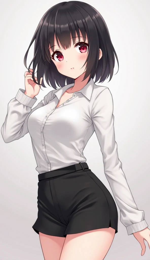1 Japanese girl, glasses, blush, angle from the side, (slim body:1.2), (huge breasts:1.1), short hair, black hair, , white long sleeve shirt, pleated skirt, (black tights:1.1),