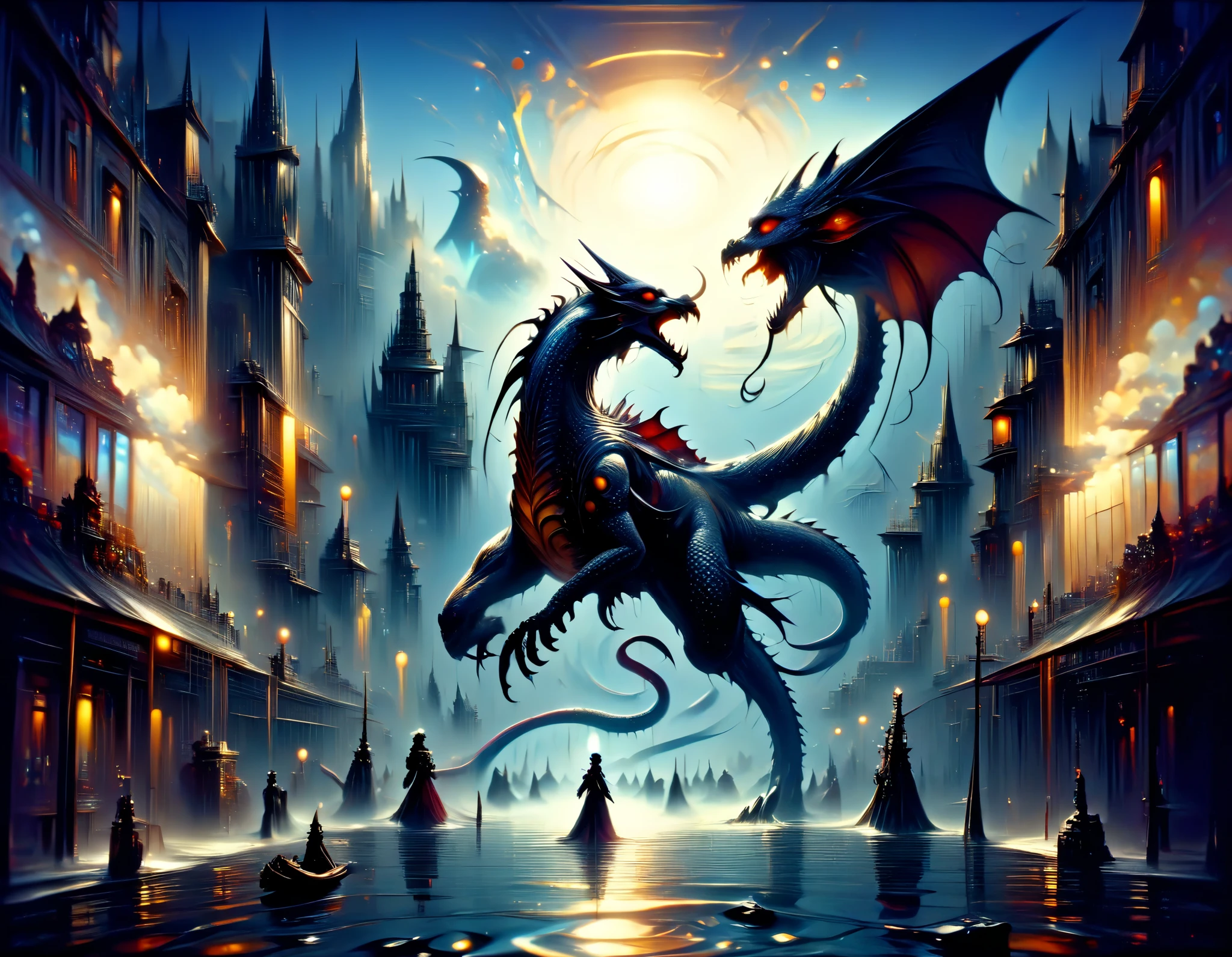 ((Best quality, 8k, Masterpiece: 1.3)), Surrealism, Verism, cinematic lighting, backlighting, dragon