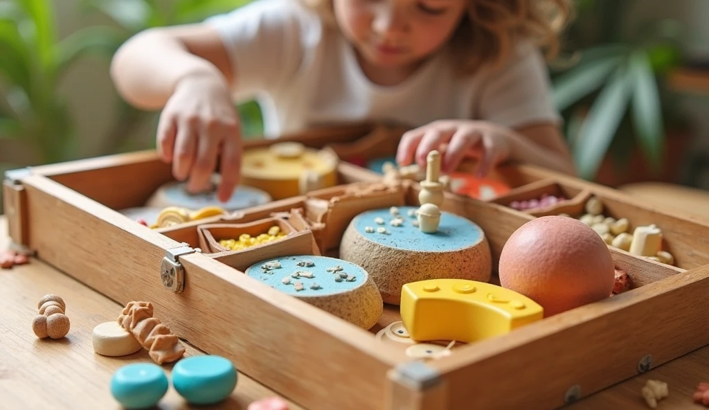 a photo of a child playing with educational toys