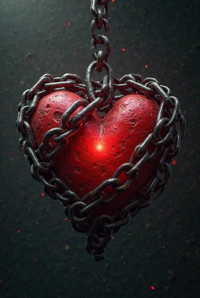 A chained blood red heart.There are little butterflies around the chains.It's dark around.The zingir is bright and thick
