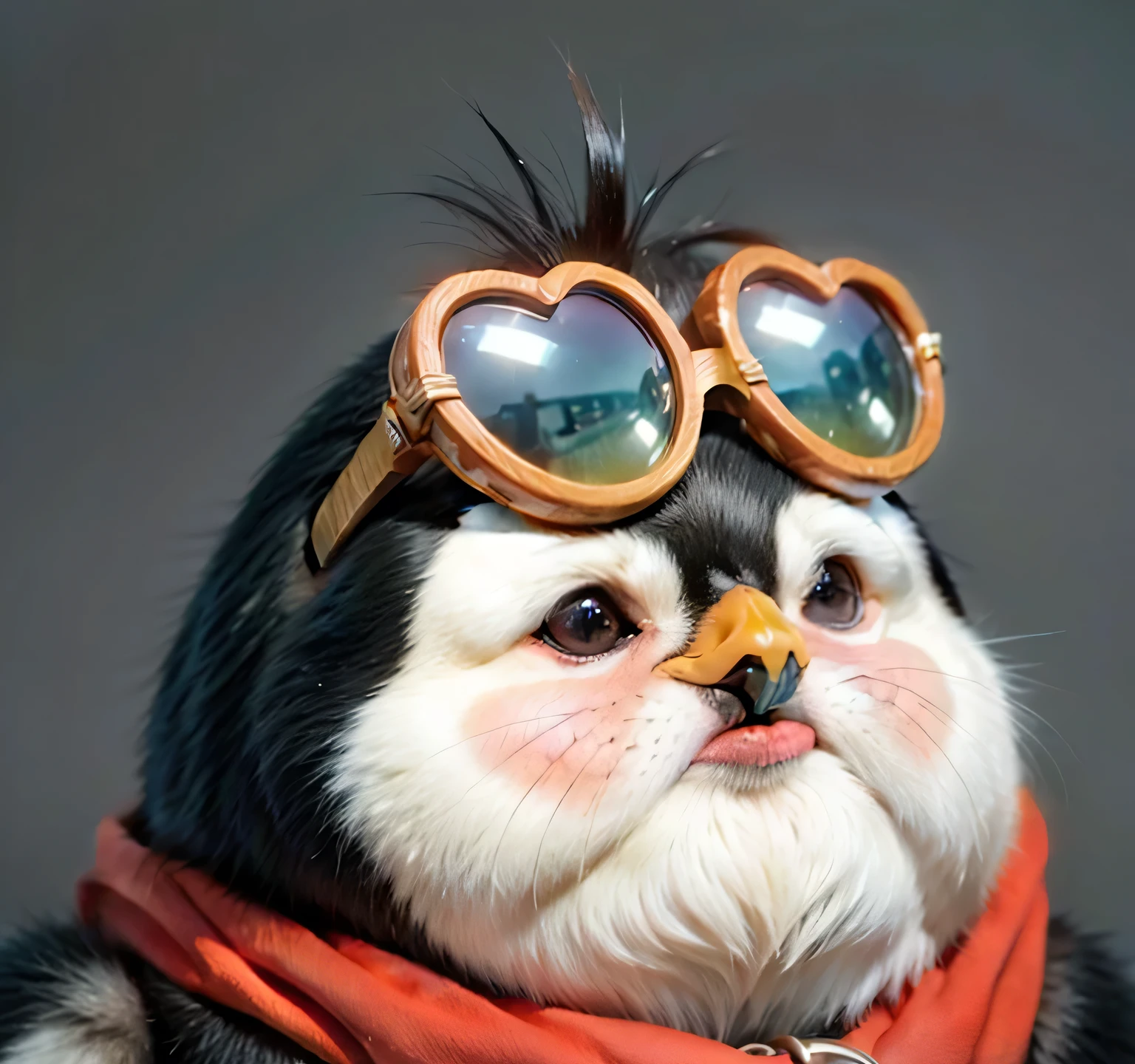 Realistic animal penguin hair detailed texture facial sunglasses metal material texture