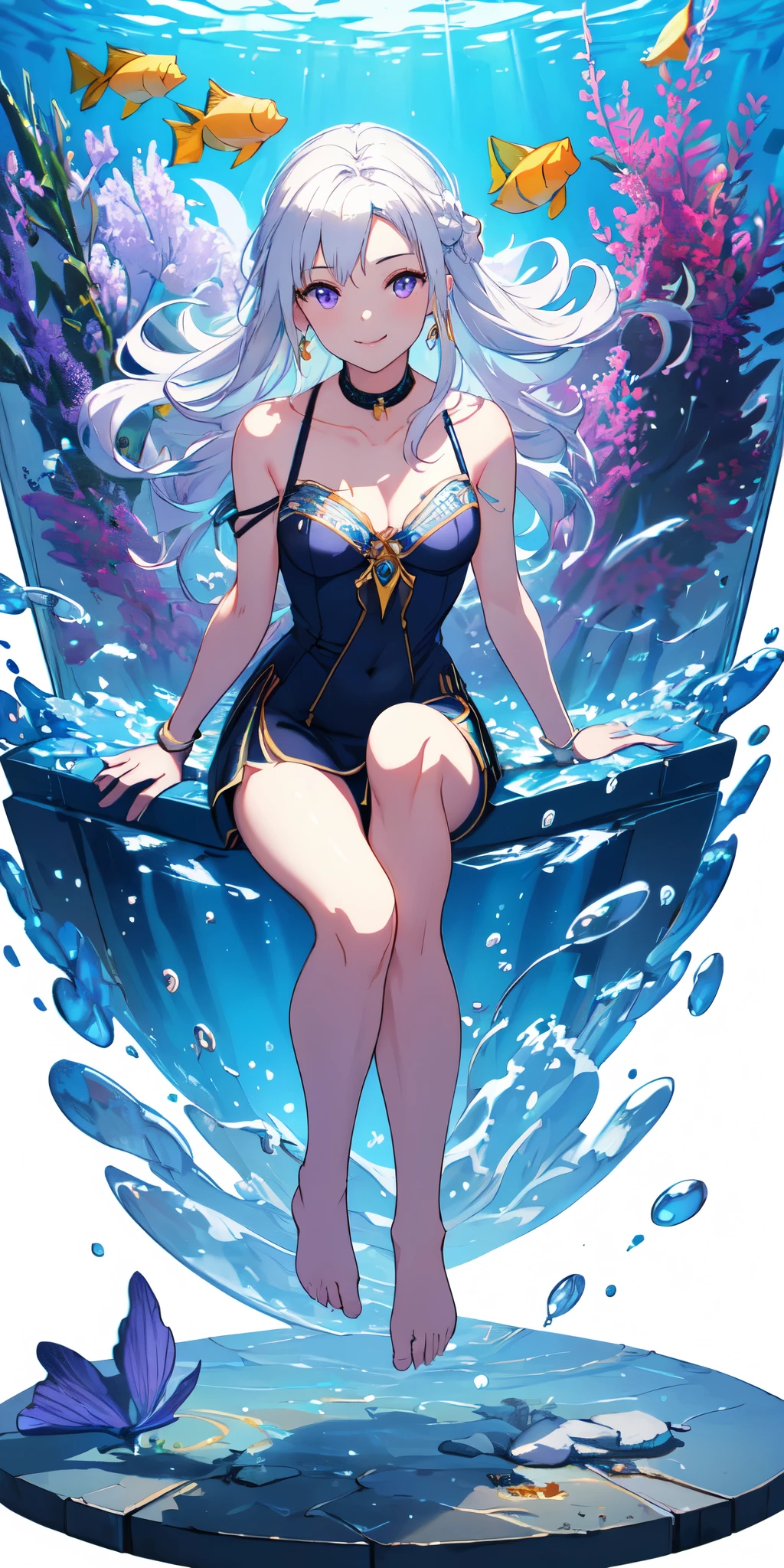 Anime girl in a bikini with a dragon in the background, anime style, cartoony, dragon, giant, vista, glow, shadow, (1girl), (red hair), (blue eyes), (bikini), (smiling), with glasses, rose tattoo , water wave texture, bubbles floating in the water, diving. Zodiac knight, andromeda, pokemon style, league of legends samira, enchanting female angel artifact, digimon, crystal, pokemon style, senna from league of legends, water type, isrelia from league of legends, Premium digital anime art, Zodiac girl portrait knight, detailed fan art.