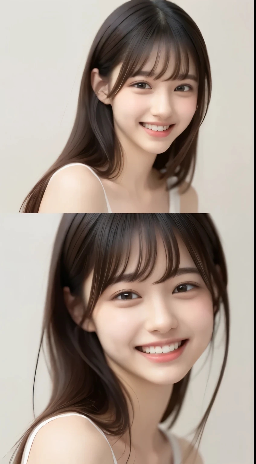 ((Highest quality、masterpiece:1.3))、Sharp focus:1.2、(Realistic、Photorealistic:1.37)、Perfect beautiful woman、Highly detailed face and skin texture、Fine eyes and double eyelids、smile、Shortcuts、 bust、Small Necklace、Sleeveless shirt、Strong sunlight、Beach Terrace、iced coffee、Summer sea and sky、Naked Big