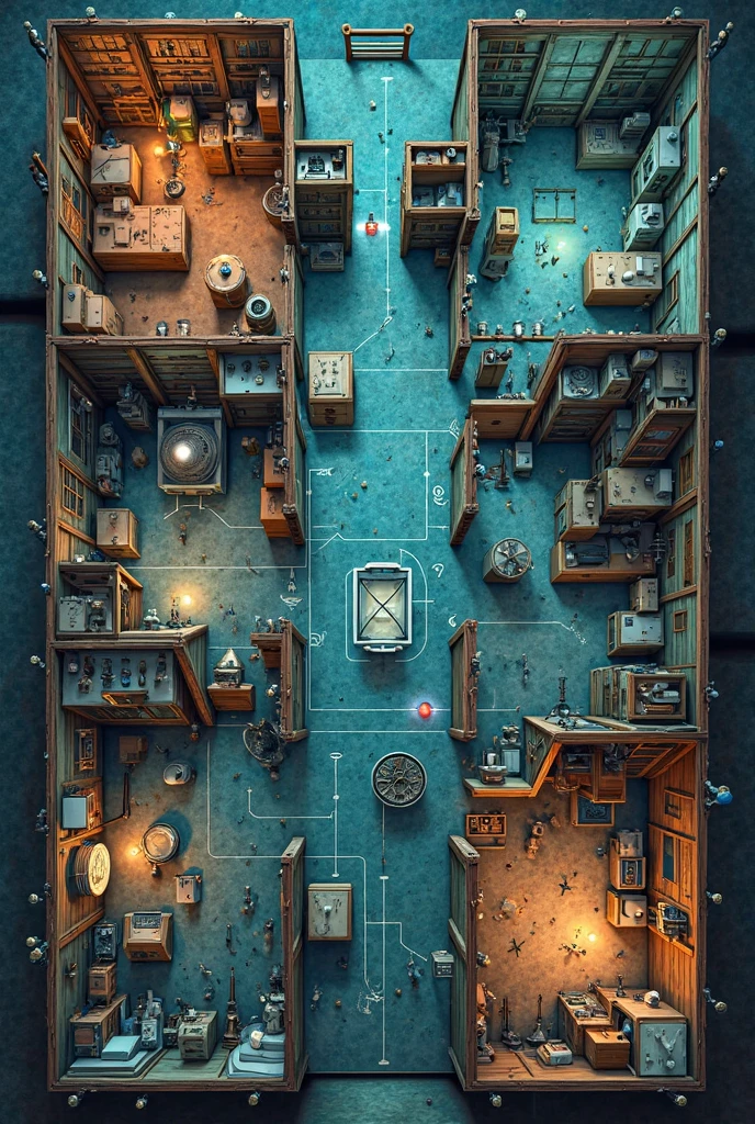 Generate a Cluedo board for me but that in each room there is a physics and chemistry laboratory