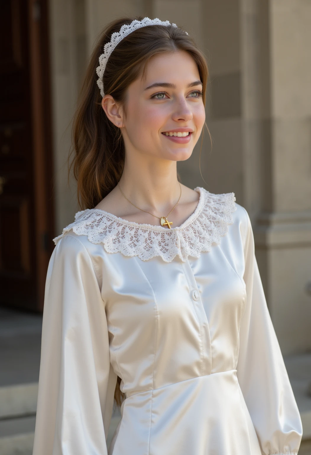 RAW photograph, tv_Amanda_Larsen_MXAI
BREAK
, clever expression, wearing an ornate wedding dress, elegant makeup, pink lips, standing by the altar, ornately detailed glass mosaic in the background, ((full body shot)),
BREAK, 8k uhd, dslr, soft lighting, high quality, film grain, Fujifilm XT3, (((Ultra-HD-details, Ultra-HD-detailed, Ultra-HD-realistic, Ultra-HD-photo-same-realistic-quality-details)))