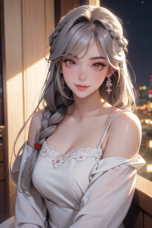 absurd, masterpiece, best quality, Bright colors, pastel colours, Korean woman with a beautiful face , beautiful hair , Korean drama characters, anime eyes,masterpiece 배경, detailed background,light silver hair, very long hair ,The Perfect Face, holding grapes in hand, heart eyes, Pretty Woman, sheer wet dress , clavicle, Cool pose,  Stunned, full moon, dark background, sexy pose, Gorgeous trinkets, 