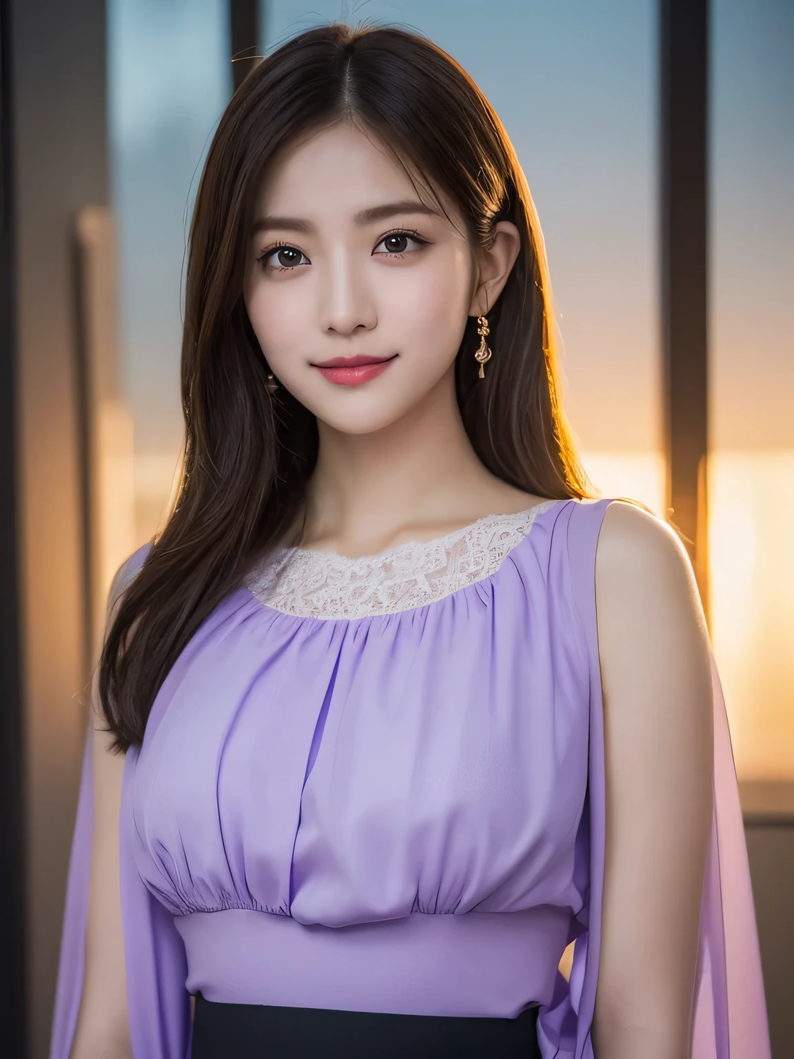A close up of a woman in a purple dress posing for a picture - SeaArt AI