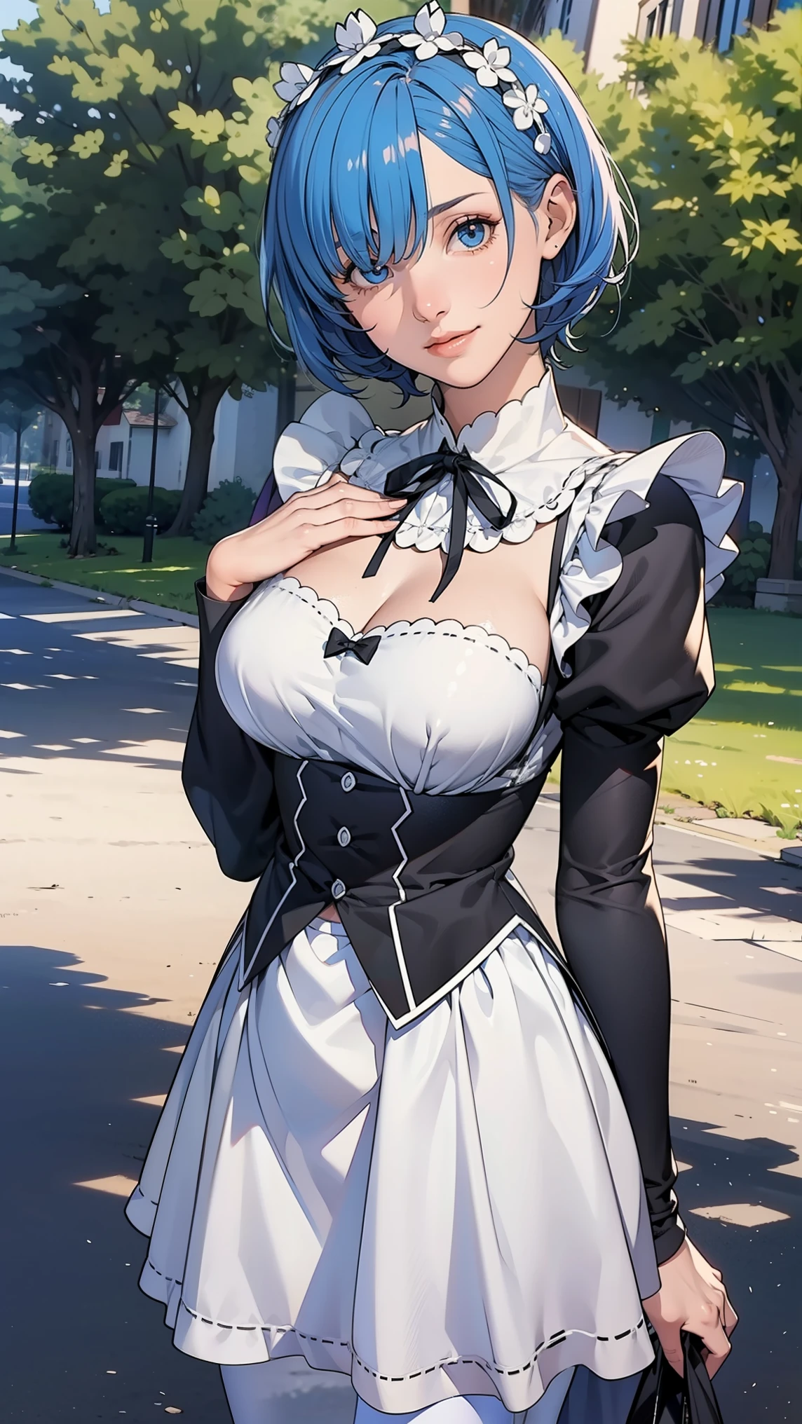 poor, short hair, maid head dress, x hair accessories, hair bow, Hair on one eye, big breasts, frills, neck ribbon, Chest, dress, detachable sleeves, white apron, waist apron, white pantyhose, ( low length :1.1)
break
(software), under the shade of a tree, head tilt
break
little smile, happy, (), (Keep your mouth shut .)
break
official art, masterpiece, Highest quality, highest resolution, 8k, most detailed, perfect anatomy
break
Wild West, Western Town, Dust, Night Sky, High definition CG Unity 16k , very beautiful 16k CG wallpaper