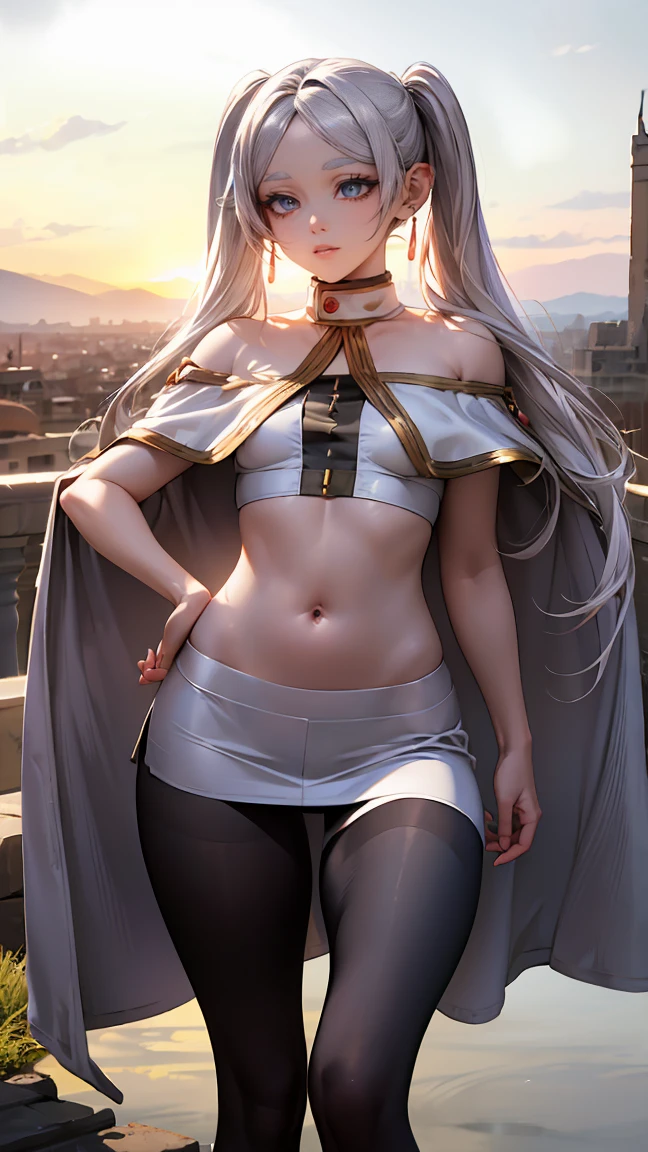 A girl with white hair and golden eyes , rosto angelical, goddess style ,with clothes that say free fire on them 