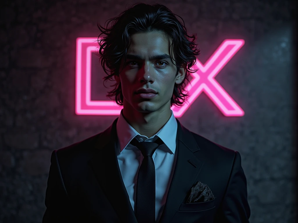 Cyber punk handsome boy 8k photo and cat and nights pose real face and and black jacket and car