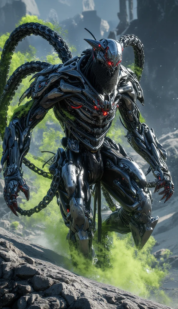alien, green skin, monstrous, evil, (best quality,4k,8k,highres,masterpiece:1.2),ultra-detailed,(realistic,photorealistic,photo-realistic:1.37),highly detailed armor, intricate details, dramatic lighting, dark and moody atmosphere, cinematic composition, dramatic colors, chiaroscuro lighting
