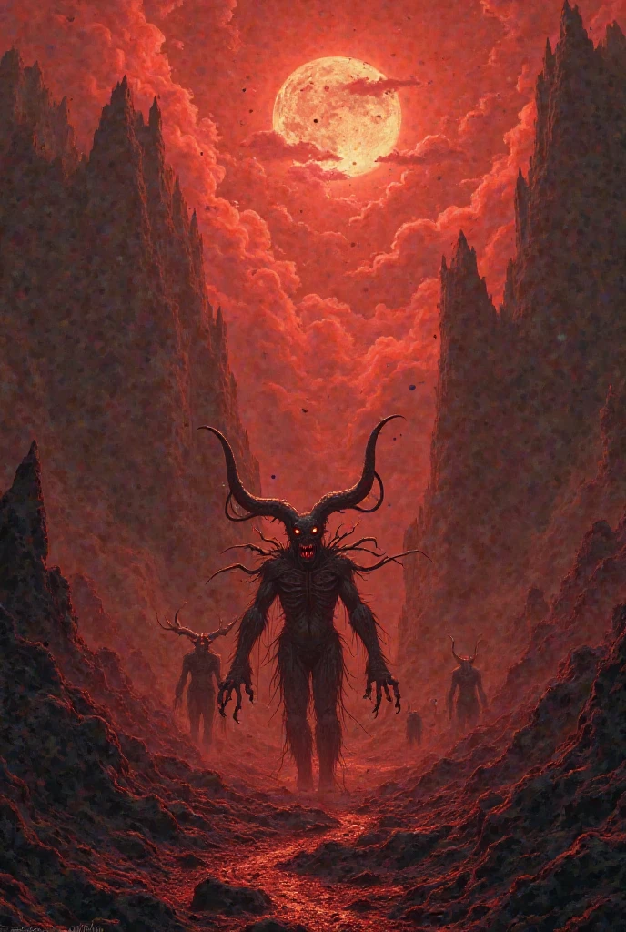 Mythical creatures, author:Zdzislaw Beksiński,Satan, Azathoth, Red/Black
