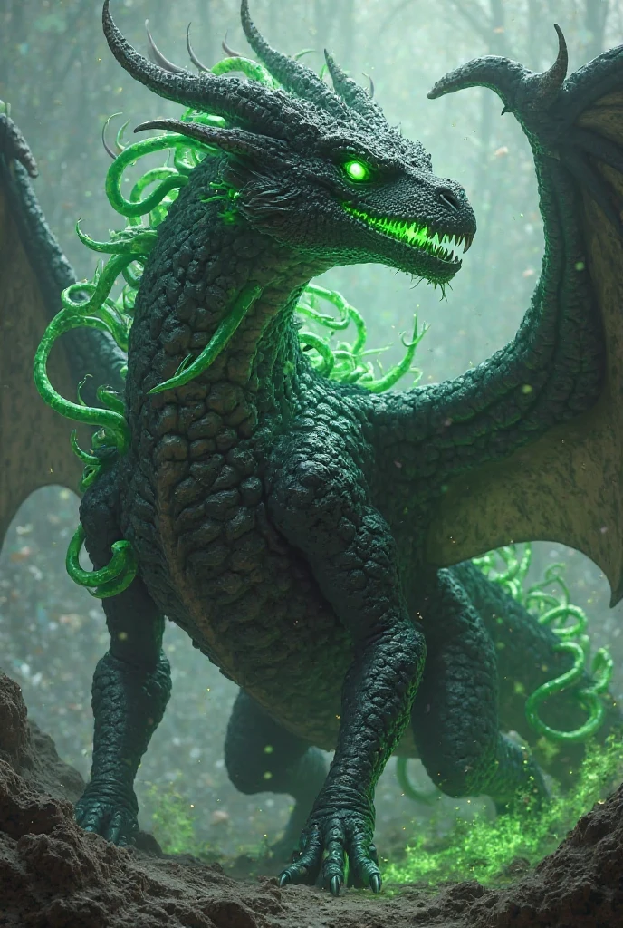 A super-realistic and beautiful female dragon that blends in with the forest, Predominant green color, Highest quality, 8K, Bioluminescence lighting, Drawing with a pencil.